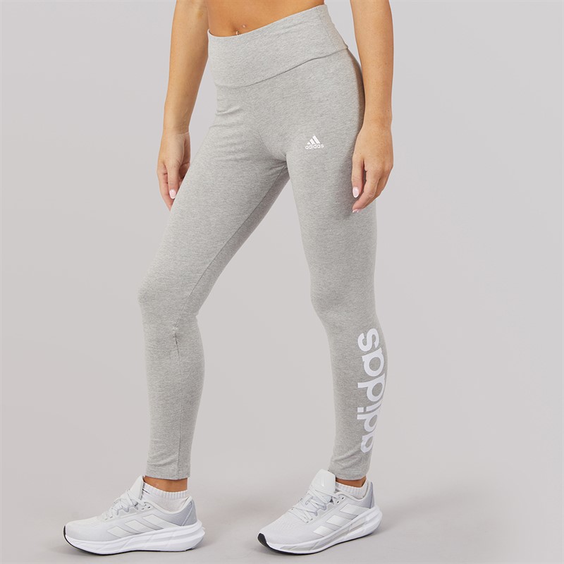adidas Womens Essentials High Waist Logo Leggings Medium Grey Heather/White