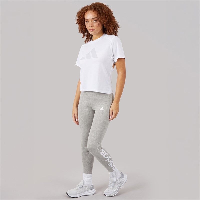 adidas Womens Essentials High Waist Logo Leggings Medium Grey Heather/White