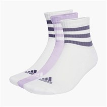 adidas 3 Stripes Sportswear Cushioned Three Pack Mid Crew Socks White/White/Powder Plum