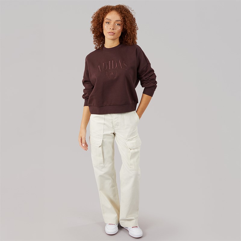 adidas Womens Cozy Holiday Graphic Sweatshirt Shadow Brown