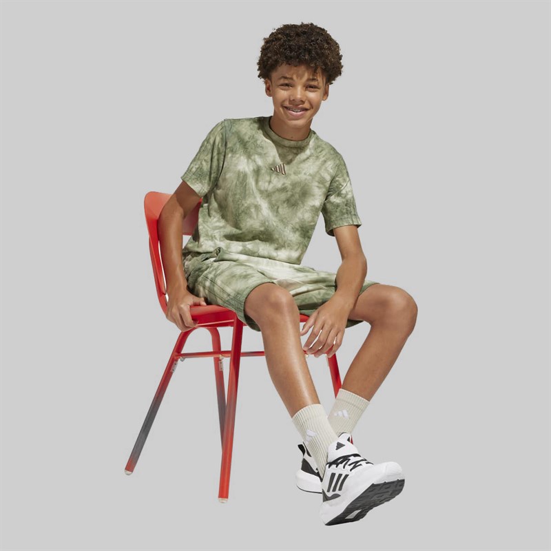 adidas Junior Boys All SZN All Over Print T-Shirt Olive Strata/Olive Strata