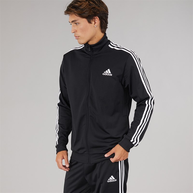 adidas Mens Primegreen Essentials 3-Stripes Tracksuit Black/White