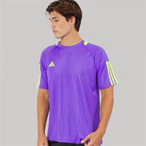 adidas Mens Aeroready Sereno 3-Stripes T-Shirt Purple Rush/Lucid Lemon