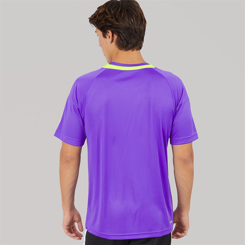 adidas Mens Aeroready Sereno 3-Stripes T-Shirt Purple Rush/Lucid Lemon