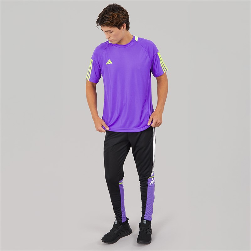 adidas Mens Aeroready Sereno 3-Stripes T-Shirt Purple Rush/Lucid Lemon