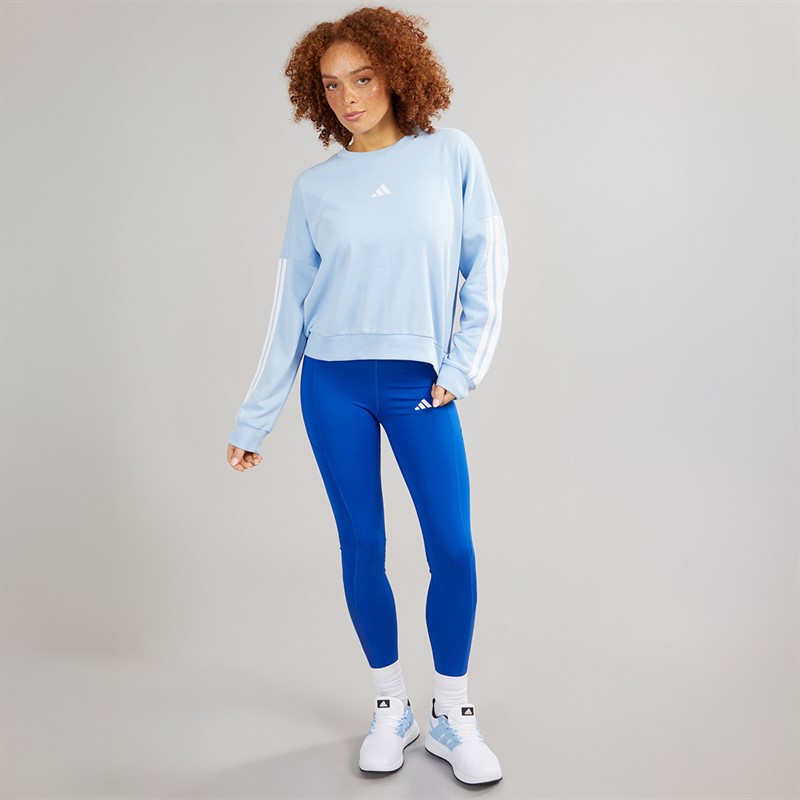 adidas Womens Essentials 3-Stripes Sweatshirt Glow Blue/White