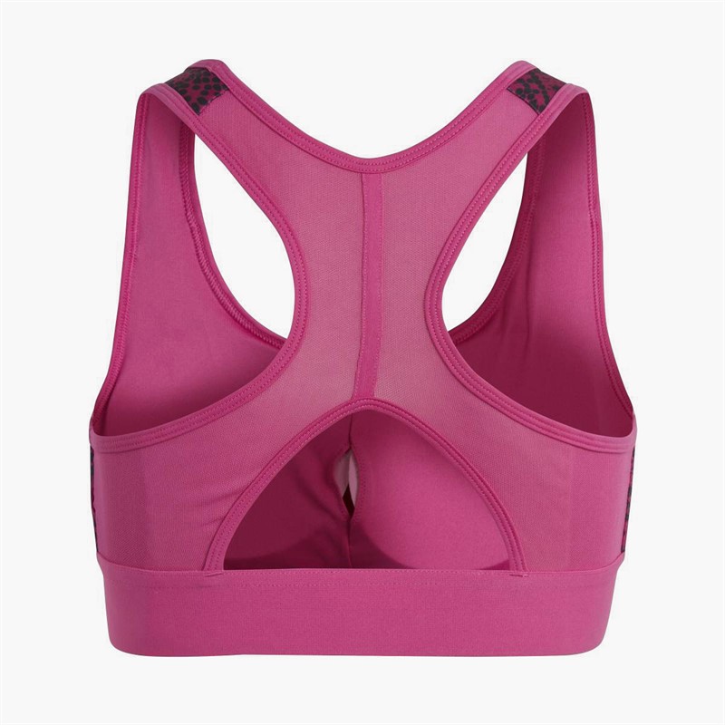 adidas Junior Girls AEROREADY Powerreact Animal Print Padded Sports Bra Semi Lucid Fuchsia/Carbon/White