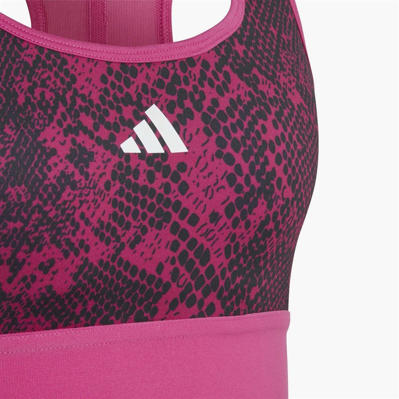 adidas Junior Girls AEROREADY Powerreact Animal Print Padded Sports Bra Semi Lucid Fuchsia/Carbon/White