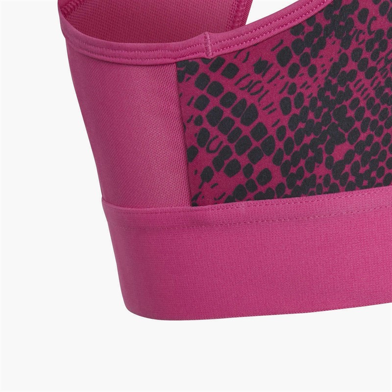adidas Junior Girls AEROREADY Powerreact Animal Print Padded Sports Bra Semi Lucid Fuchsia/Carbon/White