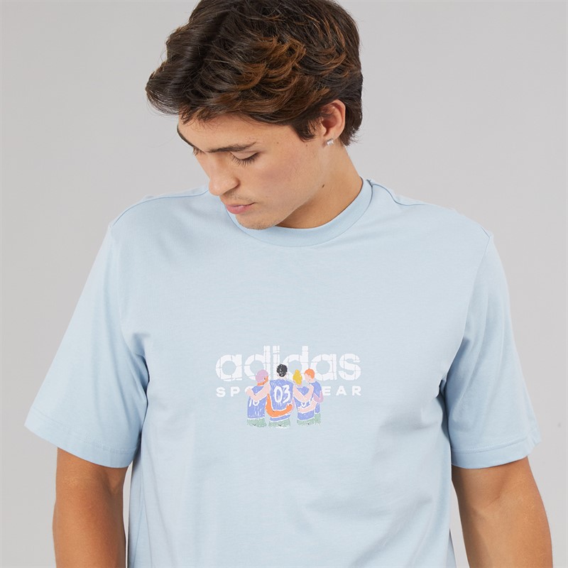adidas Mens Codes Linear Graphic T-Shirt Wonder Blue