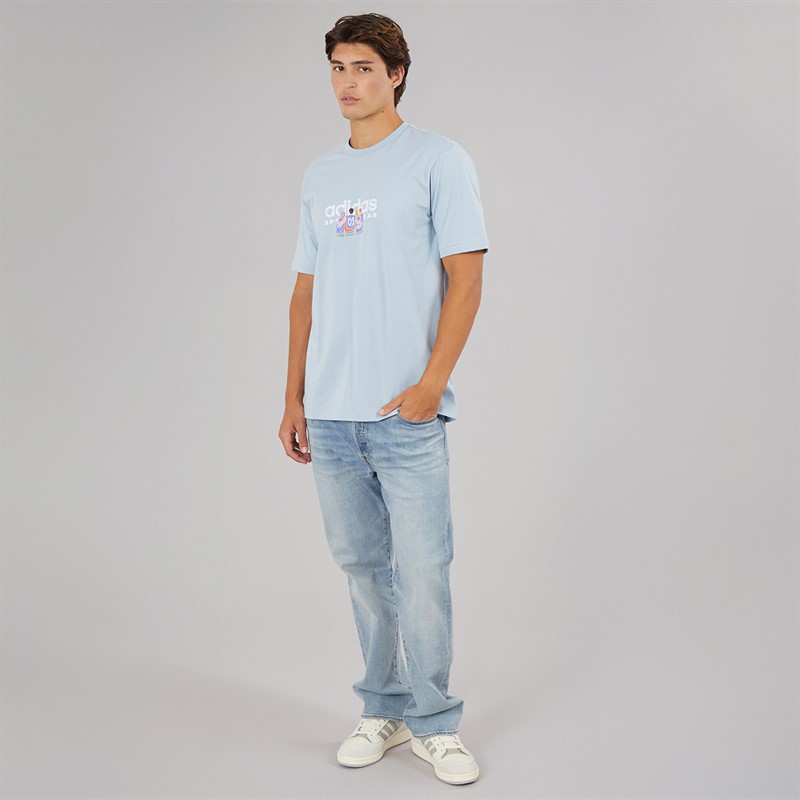 adidas Mens Codes Linear Graphic T-Shirt Wonder Blue