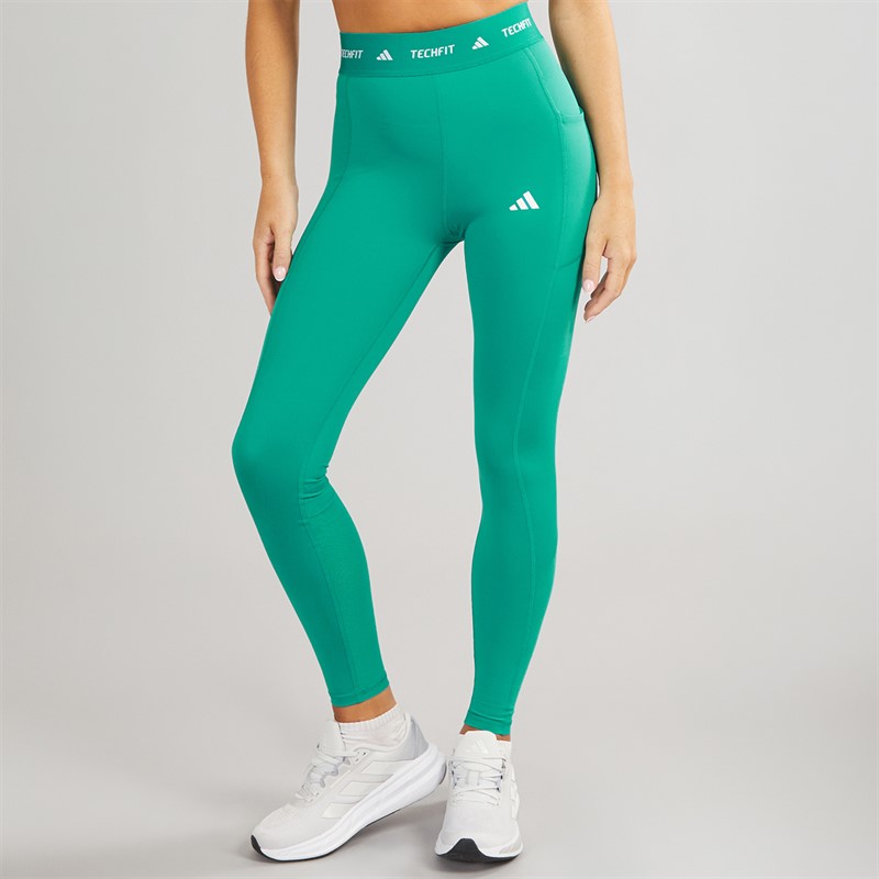 adidas Womens Techfit Stash Pocket Full Length Leggings Preloved Teal