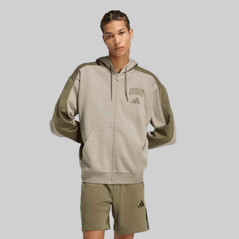 adidas Herre Collegiate Fleece Lynlås Hættetrøje Silver Pebble/Olive Strata