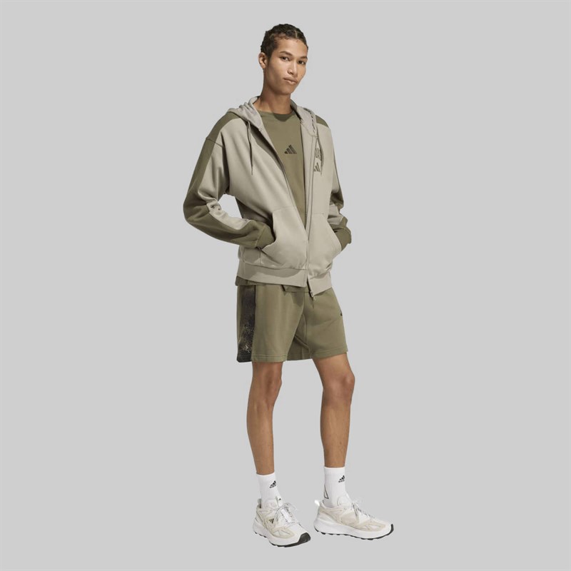 adidas Herre Collegiate Fleece Lynlås Hættetrøje Silver Pebble/Olive Strata
