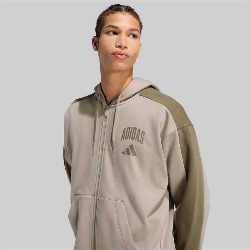 adidas Herre Collegiate Fleece Lynlås Hættetrøje Silver Pebble/Olive Strata