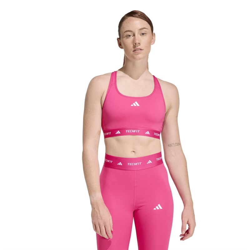 adidas Damen Techfit Mittlere Unterstützung Sport BH Real Magenta