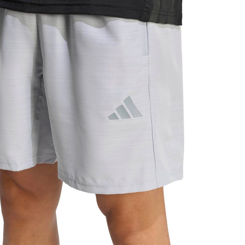 adidas Mens Workout Essentials Base Melange Woven Shorts Halo Silver Mel