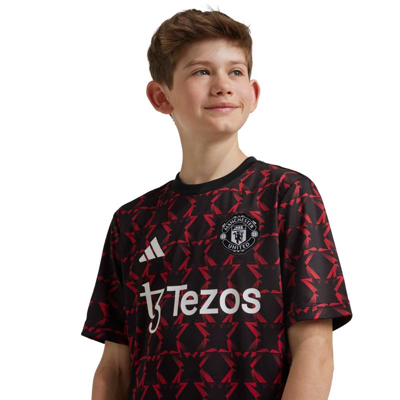 adidas Junior Drenge MUFC Manchester United 24/25 Pre Match Trøje Sort/Mufc Red