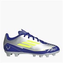 adidas Junior F50 Club Messi La Vida Rapida Pakke FG/MG Fast/Multi Jord Fodboldstøvler Silver Metallic/Solar Yellow/Lucid Blue