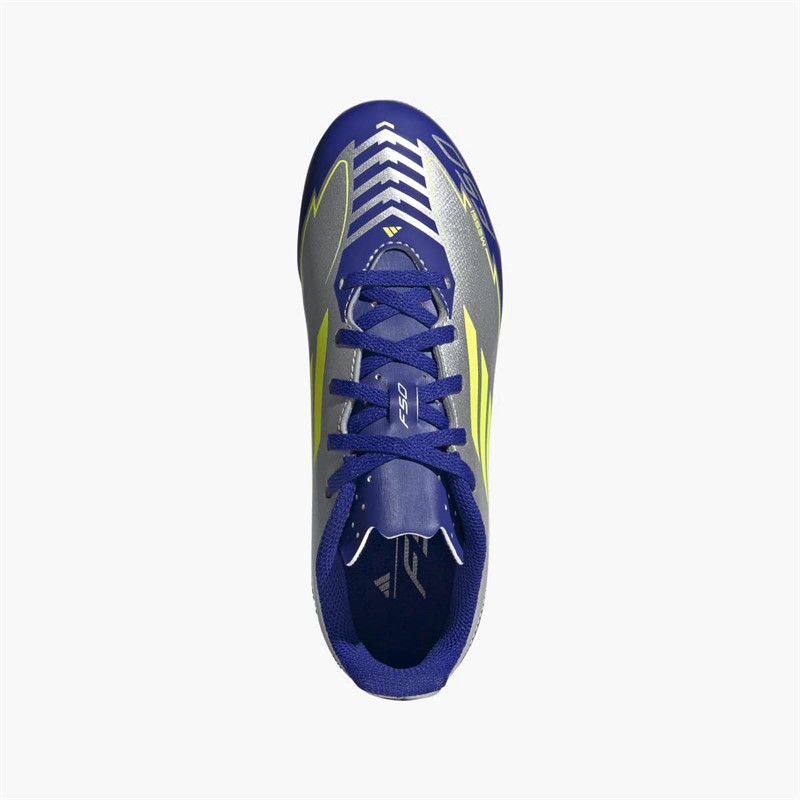 adidas Junior F50 Club Messi La Vida Rapida Pakke FG/MG Fast/Multi Jord Fodboldstøvler Silver Metallic/Solar Yellow/Lucid Blue