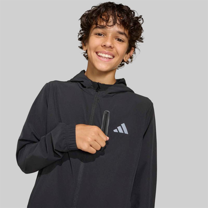 adidas Junior Drenge Tech vævet jakke med hætte Sort/Grey Four
