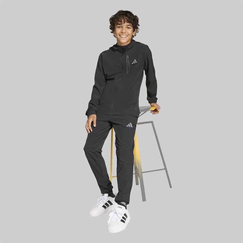 adidas Junior Drenge Tech vævet jakke med hætte Sort/Grey Four