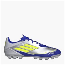 adidas Herren F50 Liga Messi La Vida Rapida AG Kunstrasen Fußballschuhe Silver Metallic/Solar Yellow/Lucid Blue