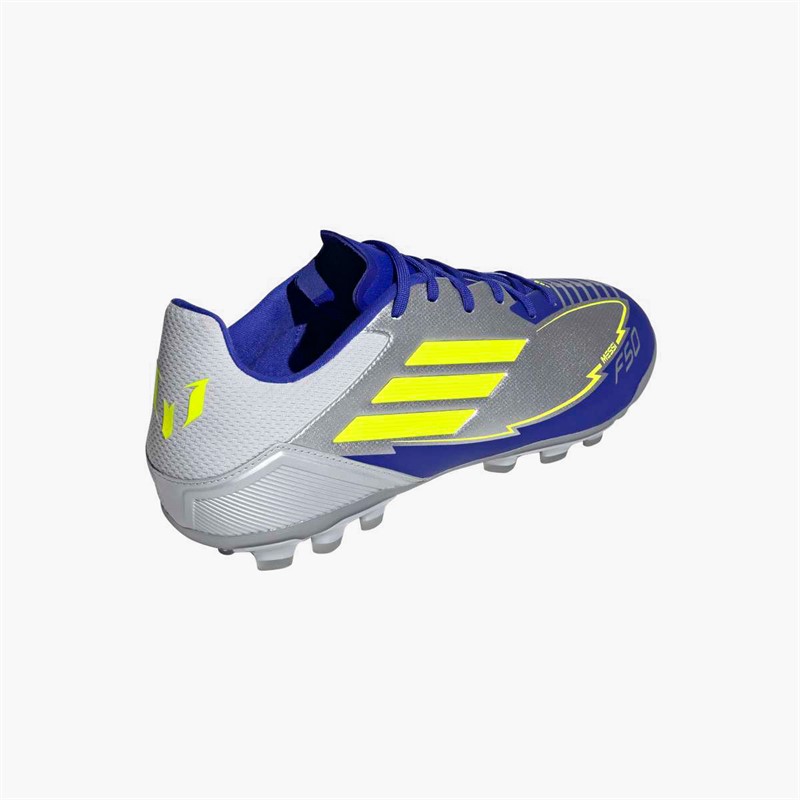 adidas Herren F50 Liga Messi La Vida Rapida AG Kunstrasen Fußballschuhe Silver Metallic/Solar Yellow/Lucid Blue