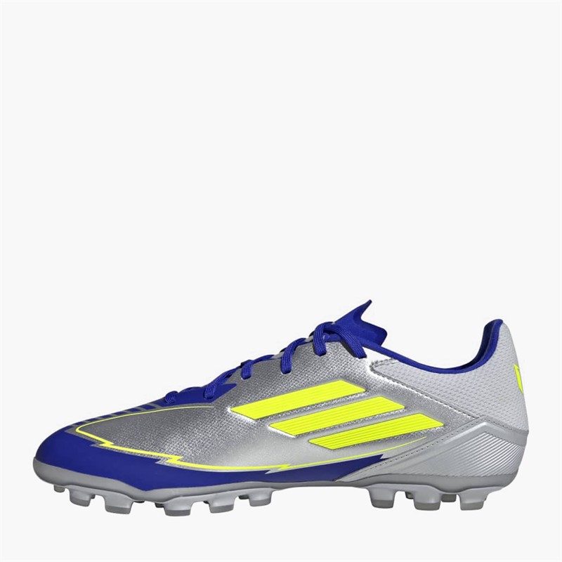 adidas Herren F50 Liga Messi La Vida Rapida AG Kunstrasen Fußballschuhe Silver Metallic/Solar Yellow/Lucid Blue
