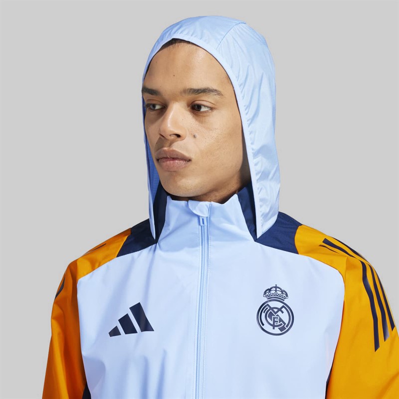 adidas Herren RMA Real Madrid 24/25 Wettkampf All Wetter Jacke Glow Blue/Crew Orange/Team Navy Blue
