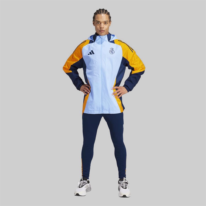adidas Herren RMA Real Madrid 24/25 Wettkampf All Wetter Jacke Glow Blue/Crew Orange/Team Navy Blue