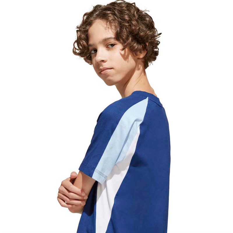 adidas Junior Junge Saisonale Essentials Farbblock T Shirt Dark Blue/Glow Blue/Weiß