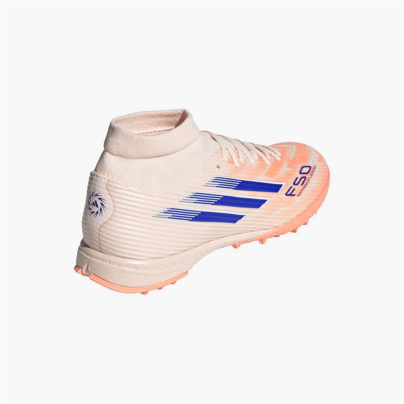 adidas Womens F50 Sparkfusion League Mid Coral Blaze Pack TF Astro Turf Football Boots Bliss Orange/Lucid Blue/Beam Orange