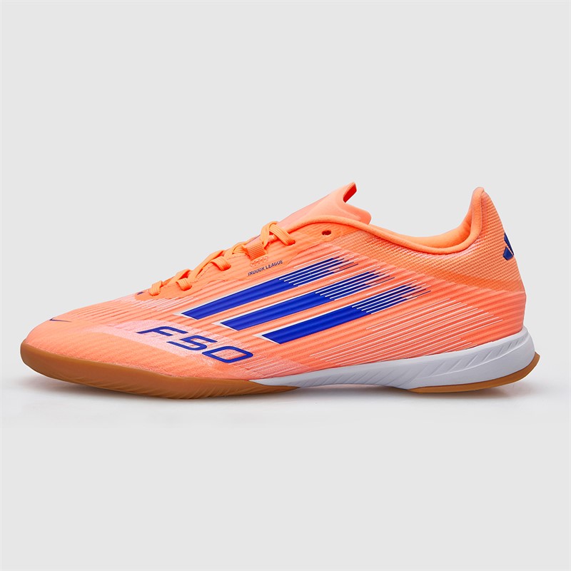 adidas Mens F50 League Coral Blaze Pack IN Indoor Football Boots Beam Orange/Lucid Blue /Cloud White Beam Orange/Lucid Blue/Cloud White