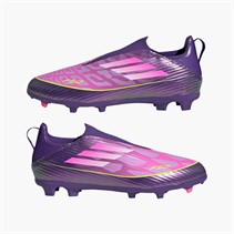 adidas Junior F50 League Laceless Lamine Yamal FG/MG Firm/Multi Ground Football Boots Unity Purple/Footwear White/Lucid Lemon