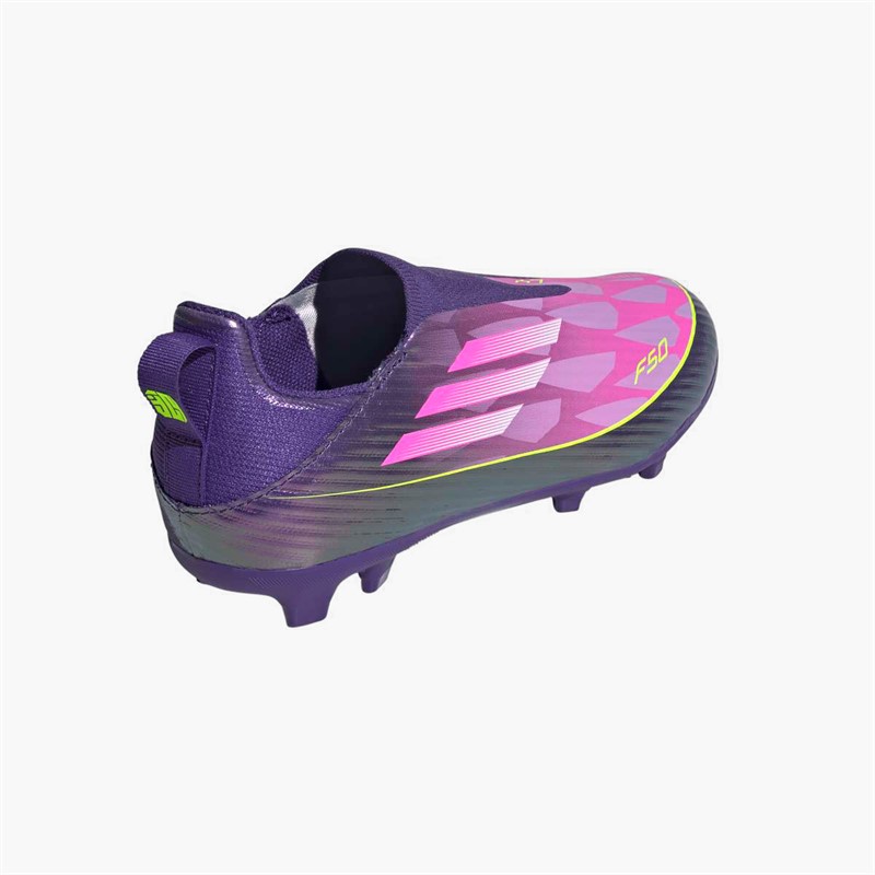 adidas Junior F50 League Laceless Lamine Yamal FG/MG Firm/Multi Ground Football Boots Unity Purple/Footwear White/Lucid Lemon
