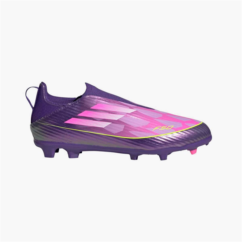 adidas Junior F50 League Laceless Lamine Yamal FG/MG Firm/Multi Ground Football Boots Unity Purple/Footwear White/Lucid Lemon