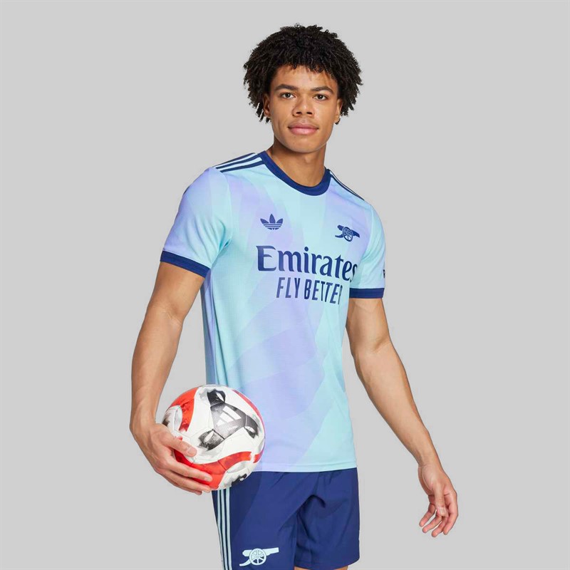adidas Mens AFC Arsenal FC 24/25 Authentic Third Jersey Clear Aqua/Light Flare Purple