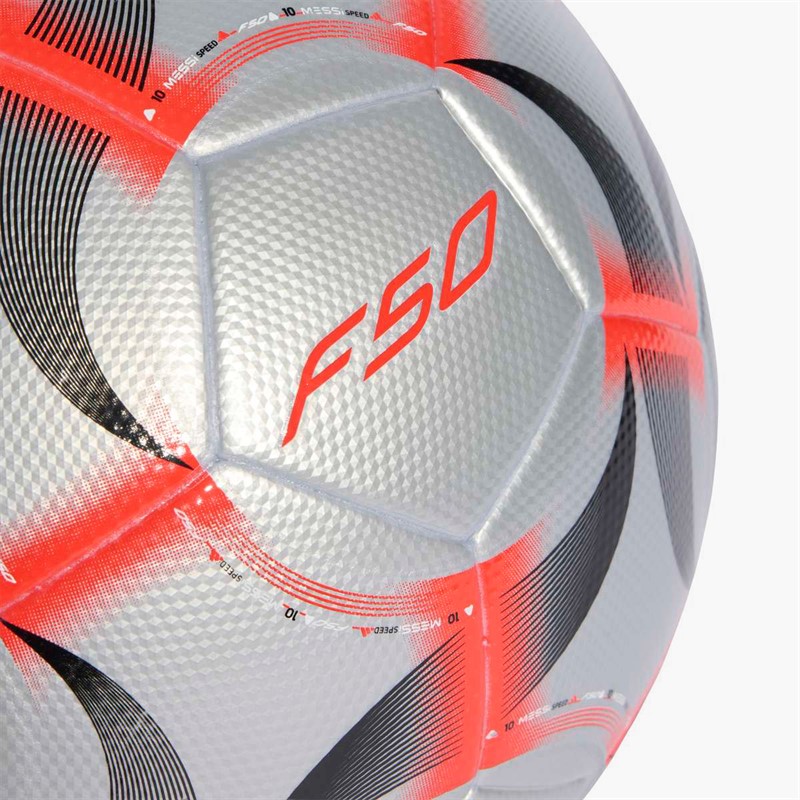 adidas Messi F50 League Match Football (FIFA Quality Certified) Silver Metallic/Lucid Red/Black