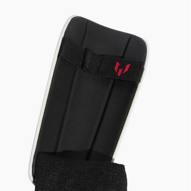 adidas Junior Messi Match Shin Guards Silver Metallic/Lucid Red/Black