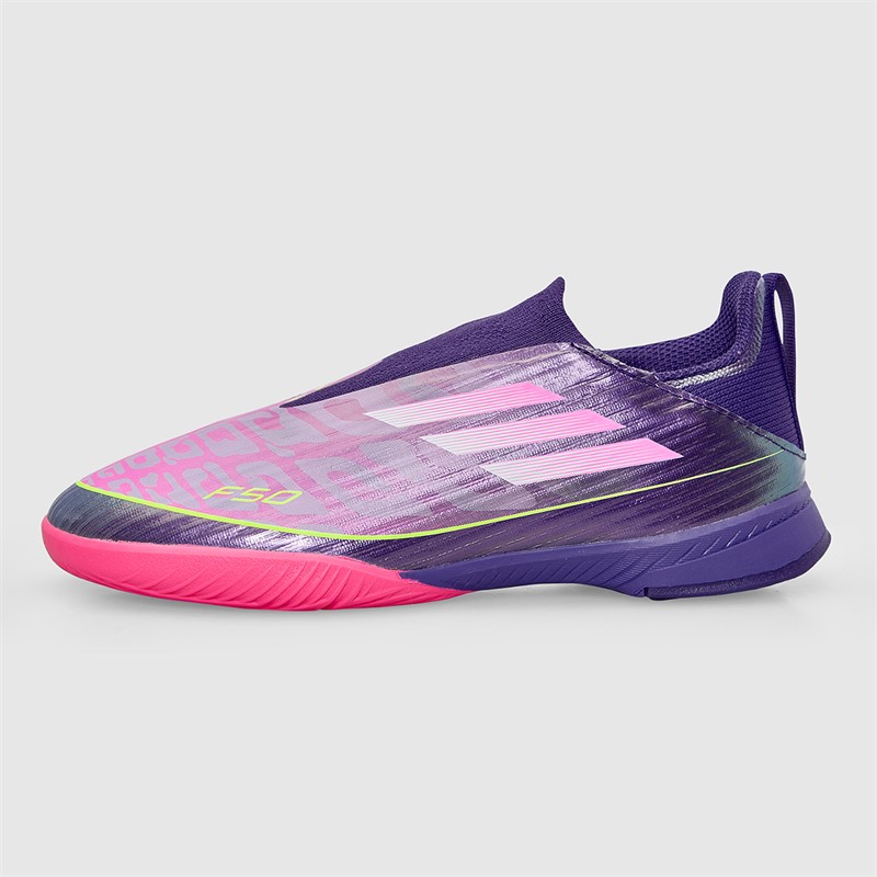 adidas Junior F50 League Laceless Lamine Yamal IN Indoor Football Boots Unity Purple/Footwear White/Lucid Lemon
