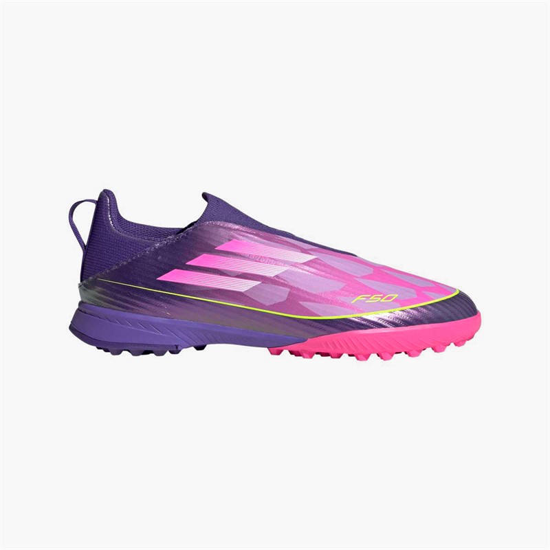 adidas Junior F50 League Laceless Lamine Yamal TF Astro Turf Football Boots Unity Purple/Footwear White/Lucid Lemon