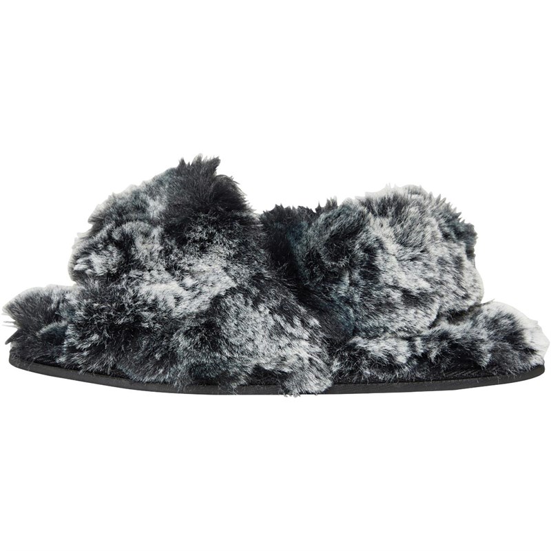 Bedroom Athletics Womens Camila Luxury Faux Fur Slingback Slippers Black Wolf