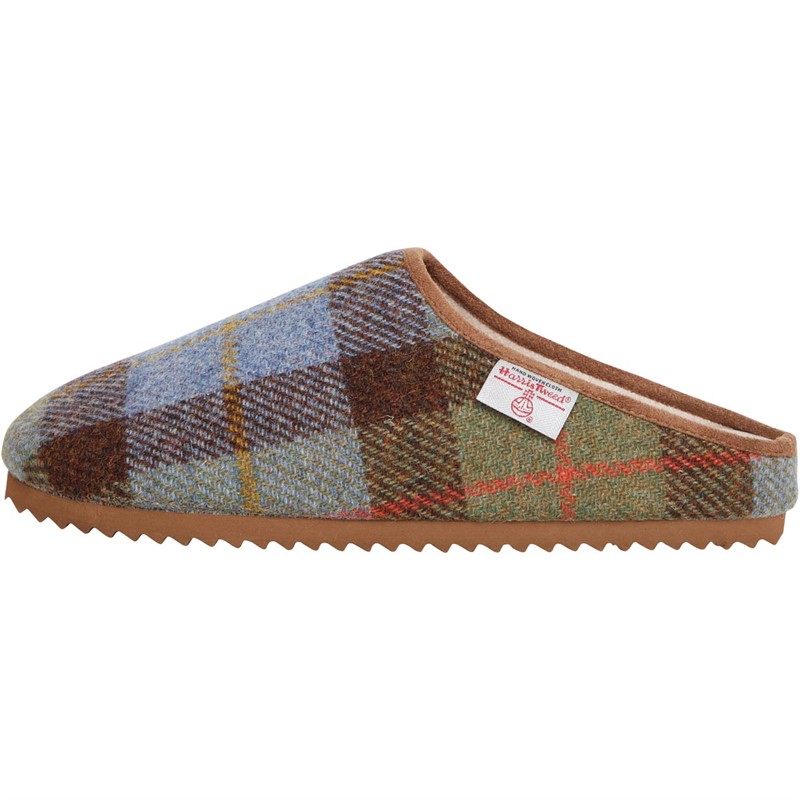 Bedroom Athletics Mens Archie Harris Tweed Slippers Chocolate/Green Check