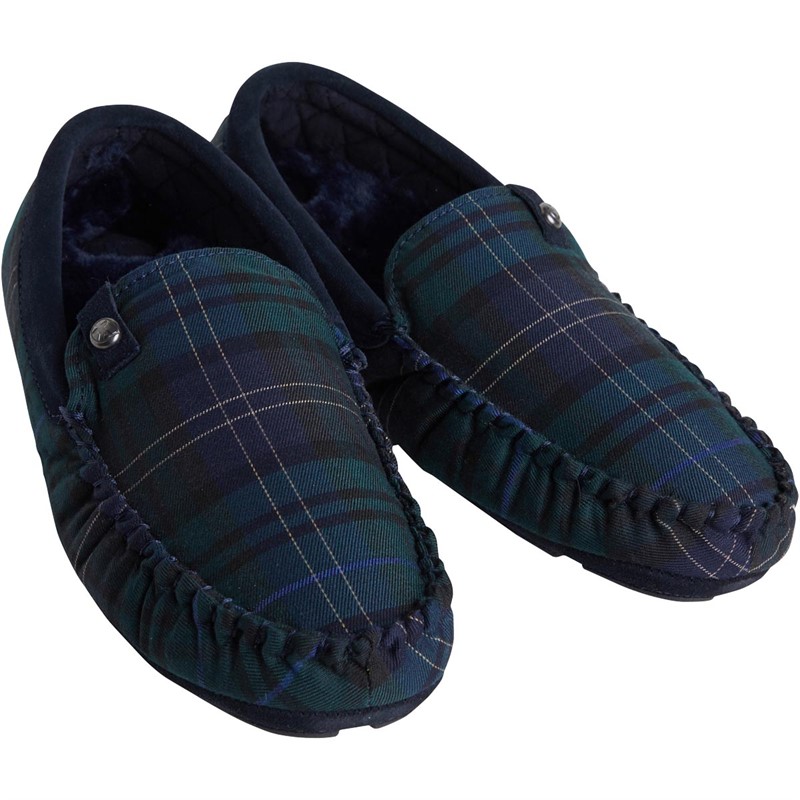 Bedroom Athletics Mens Benedict Moccasin Slippers Navy Check