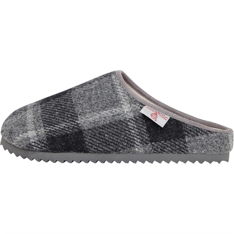 Bedroom Athletics Mens Archie Harris Tweed Slippers Grey/Black Tartan Check