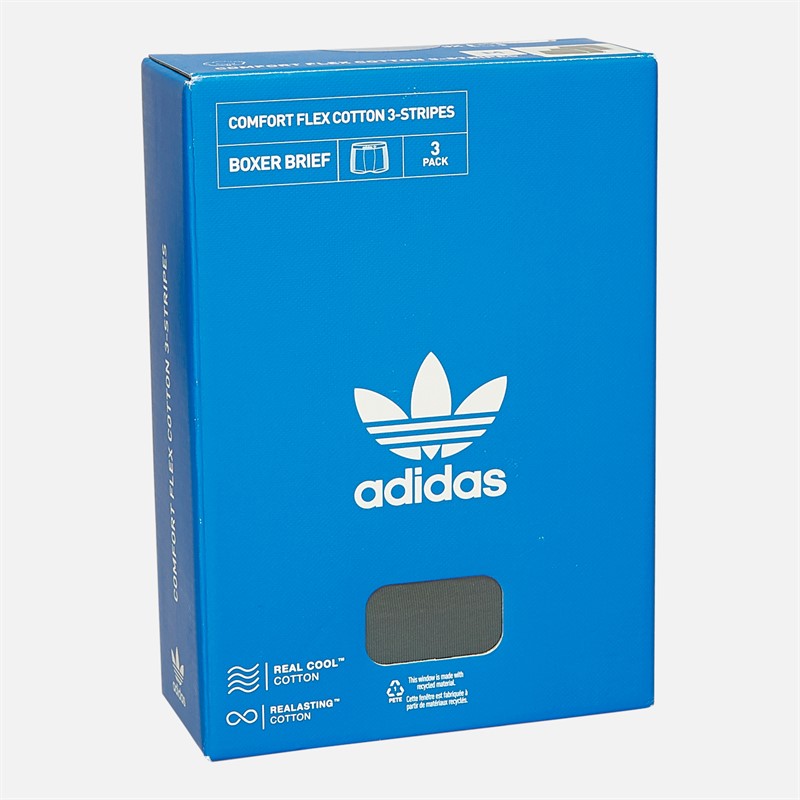 adidas Originals Mens Comfort Flex 3 Stripes Three Pack Boxers Black/Khaki/Purple