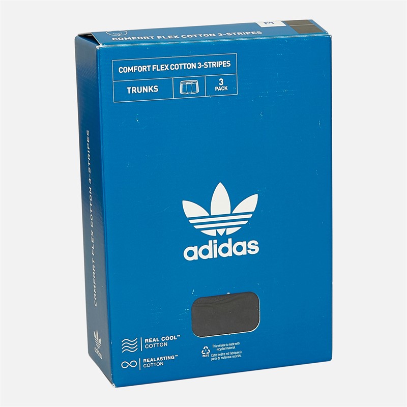 adidas Originals Mens Comfort Flex 3 Stripes Three Pack Trunks Black