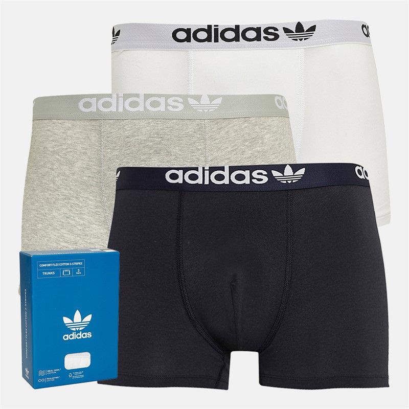adidas Originals Mens Comfort Flex 3 Stripes Three Pack Trunks White/Navy/Grey