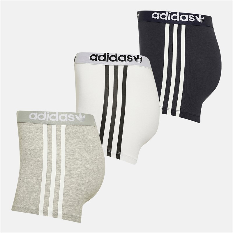 adidas Originals Mens Comfort Flex 3 Stripes Three Pack Trunks White/Navy/Grey